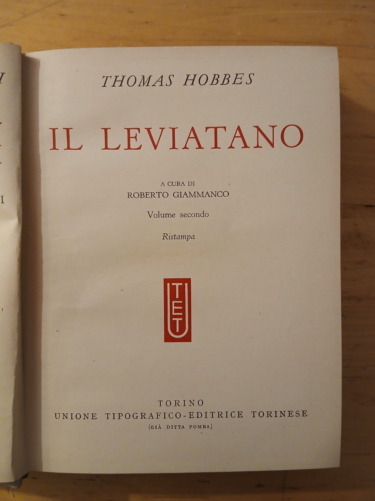 Il Leviatano, Hobbes - Unione Tipografico ed. Torinese Vol. 2  R. Giammanco 1965