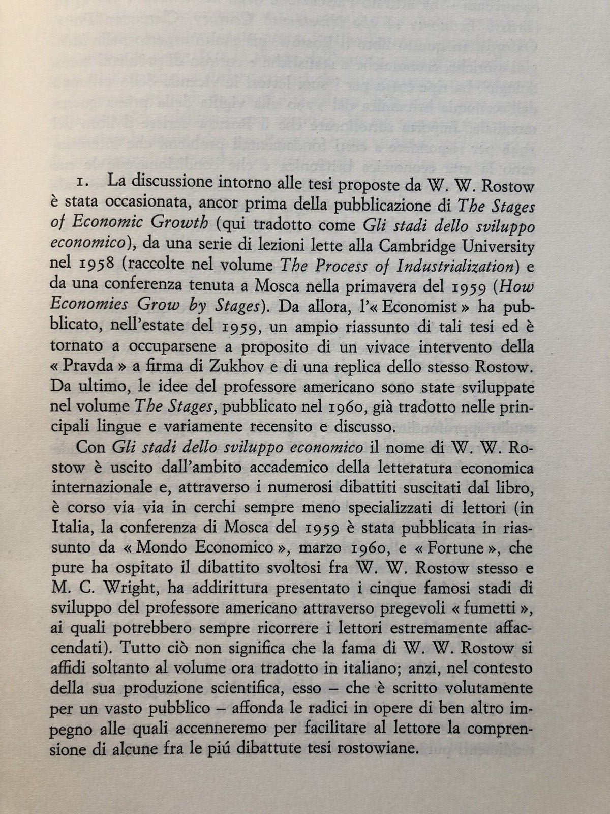 Gli stadi dello sviluppo economico, Walt W. Rostow -  Einaudi 1962