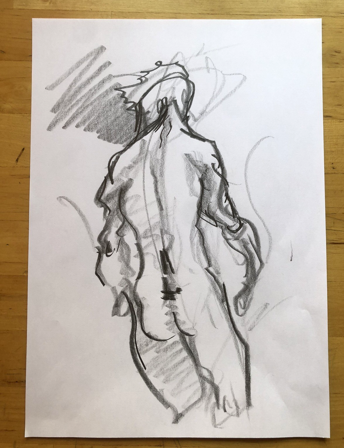 Disegno matita studio maschile, Schizzo bozzetto a mano di nudo figura di spalle