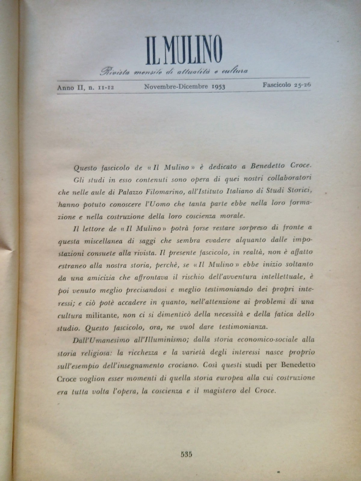 Il Mulino - Rivista mensile di attualità e cultura, 25-26 novembre dicembre 1953