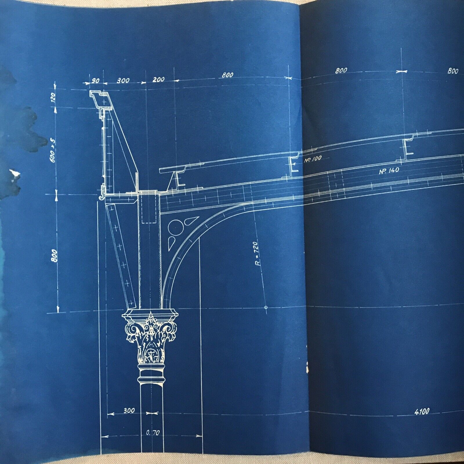 FERROVIE DELLO STATO - architettura / planimetria centina di testa su colonna