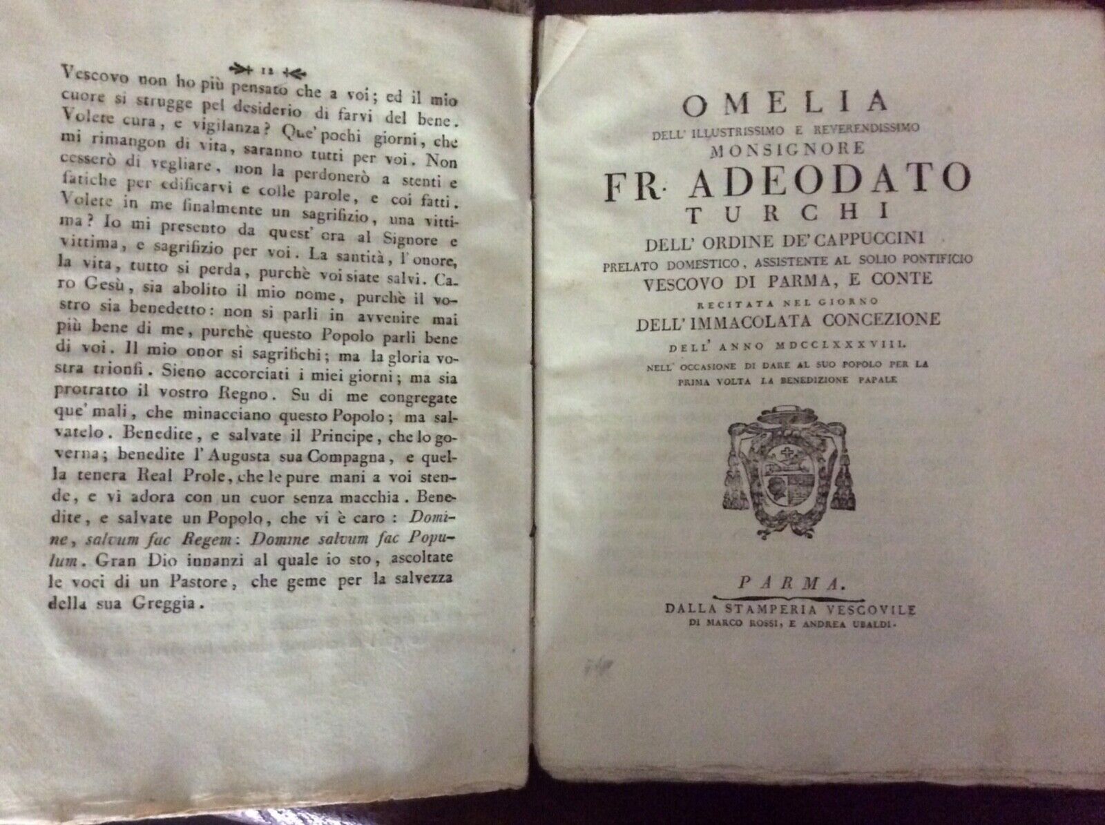 ADEODATO TURCHI - OMELIE E LETTERE PASTORALI Parma stamperia vescovile 1788-1794
