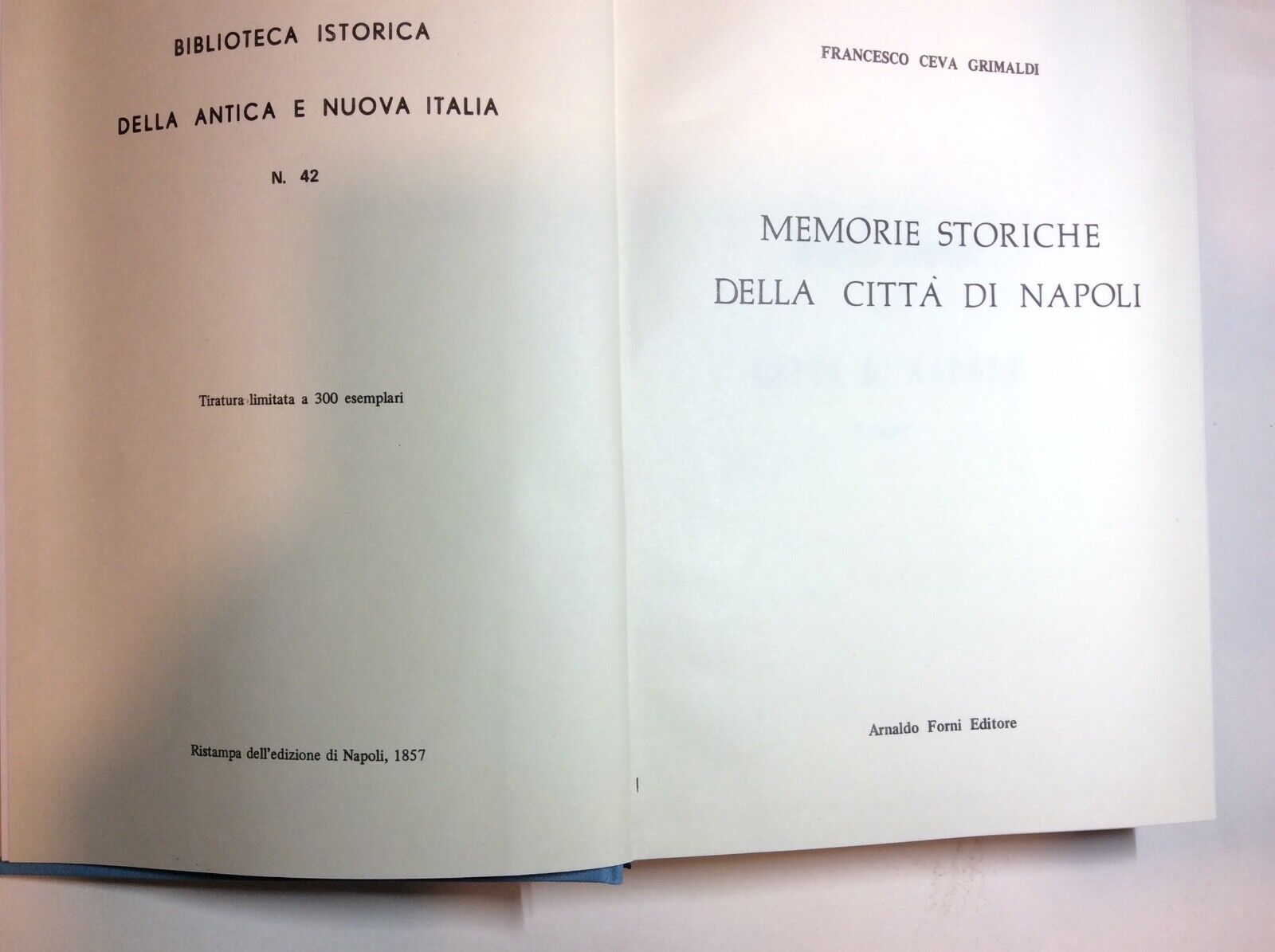 MEMORIE STORICHE DELLA CITTÀ DI NAPOLI  - CEVA GRIMALDI Arnaldo FORNI ANASTATICA