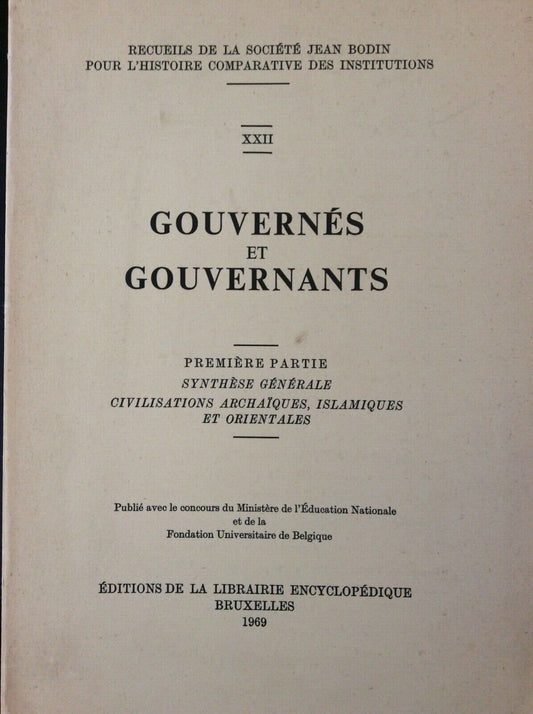 GOUVERNES ET GOUVERNANTS. PREMIERE PARTIE,RECUEILS DE LA SOCIETE JEAN BODIN