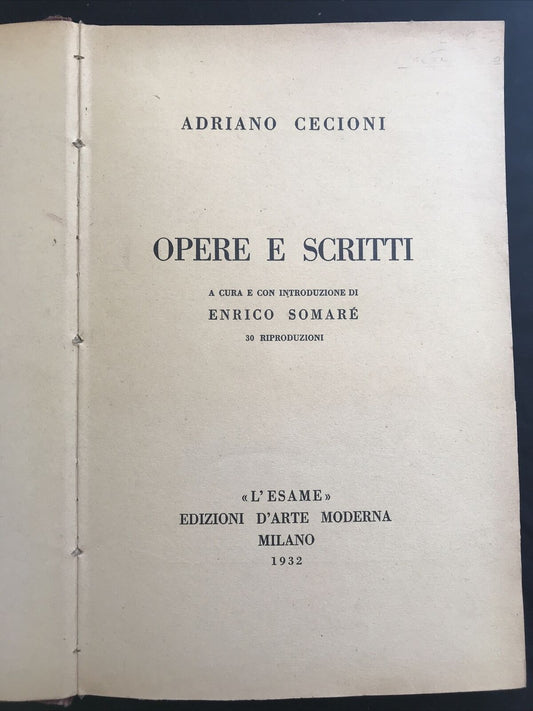 ADRIANO CECIONI opere e scritti 1932, Enrico Somaré, edizioni d'arte moderna 