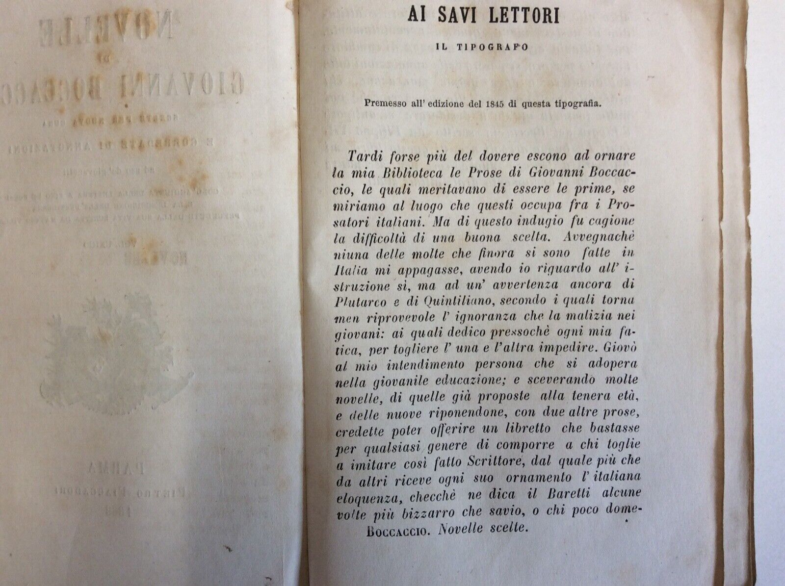 GIOVANNI BOCCACCIO NOVELLE, FIACCADORI PARMA, 1868