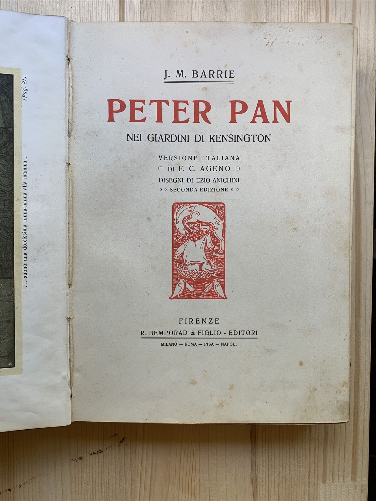 PETER PAN nei giardini di Kensington. Bemporad. Illustrazioni di Anichini #