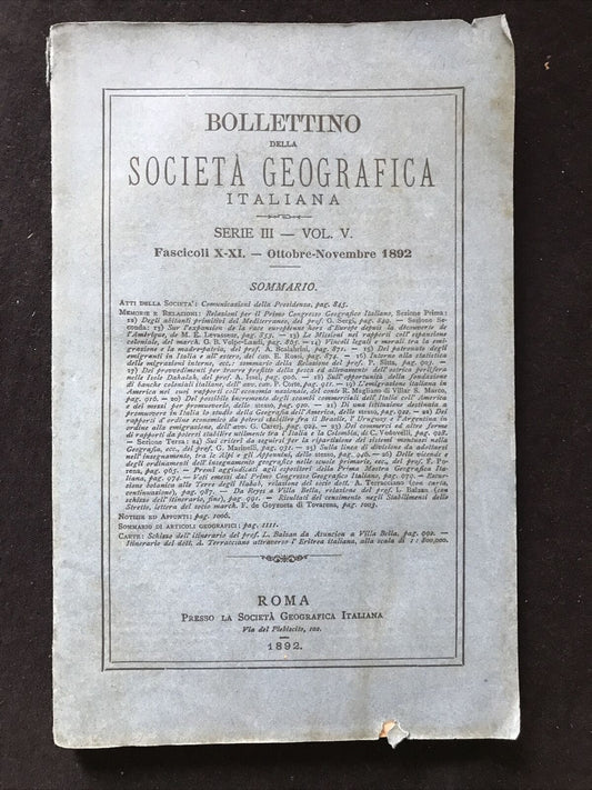 BOLLETTINO DELLA SOCIETÀ GEOGRAFICA ITALIANA serie III VOL. V 1892