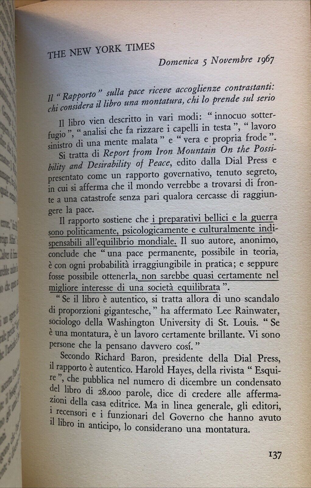 Rapporto segreto da Iron Mountain sulla possibilità desiderabilità della pace