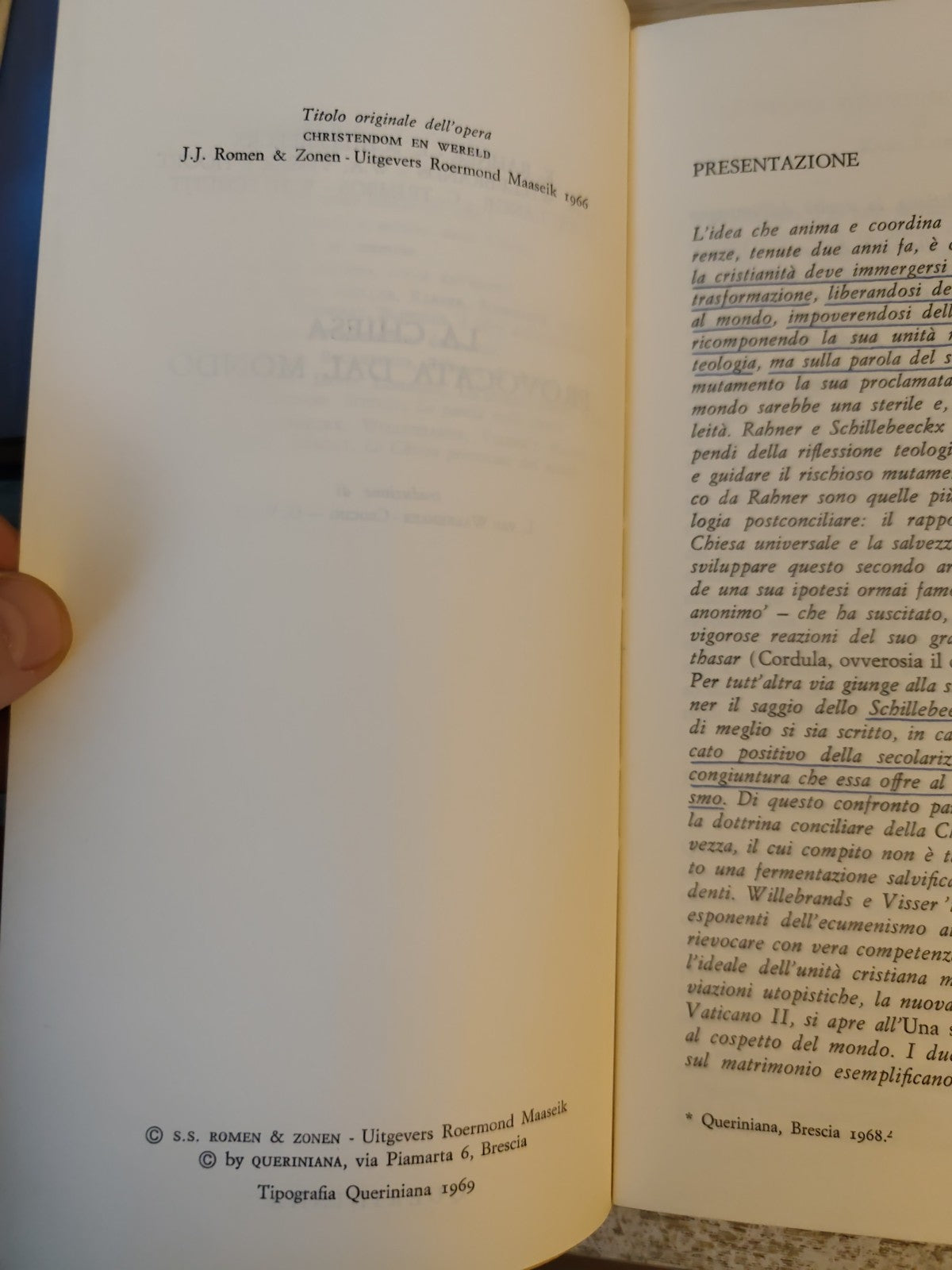 La Chiesa Provocata Dal Mondo Theologia Publica, Queriniana 1969