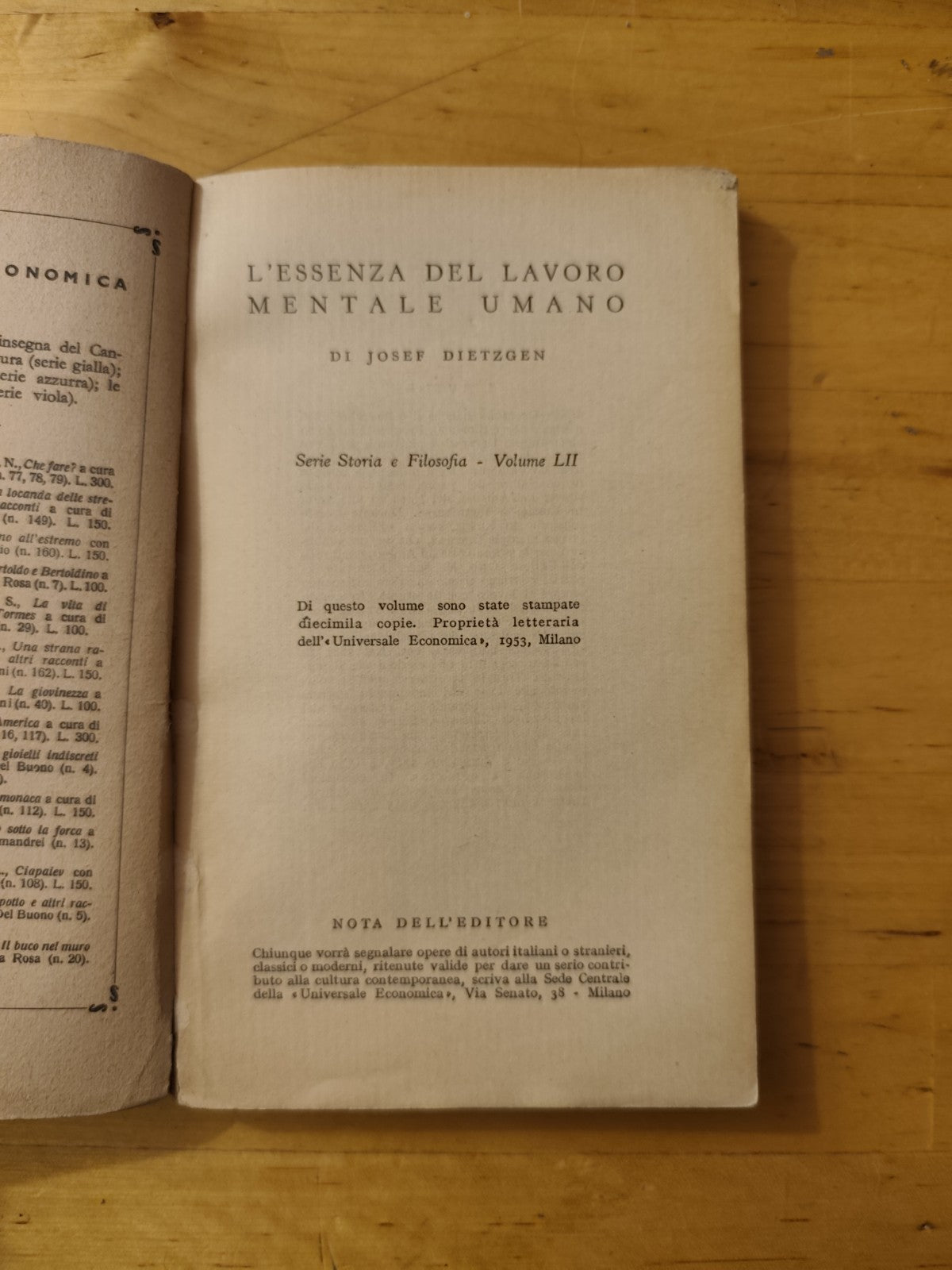 L'essenza del lavoro mentale umano - Dietzgen - Universale economica 1953