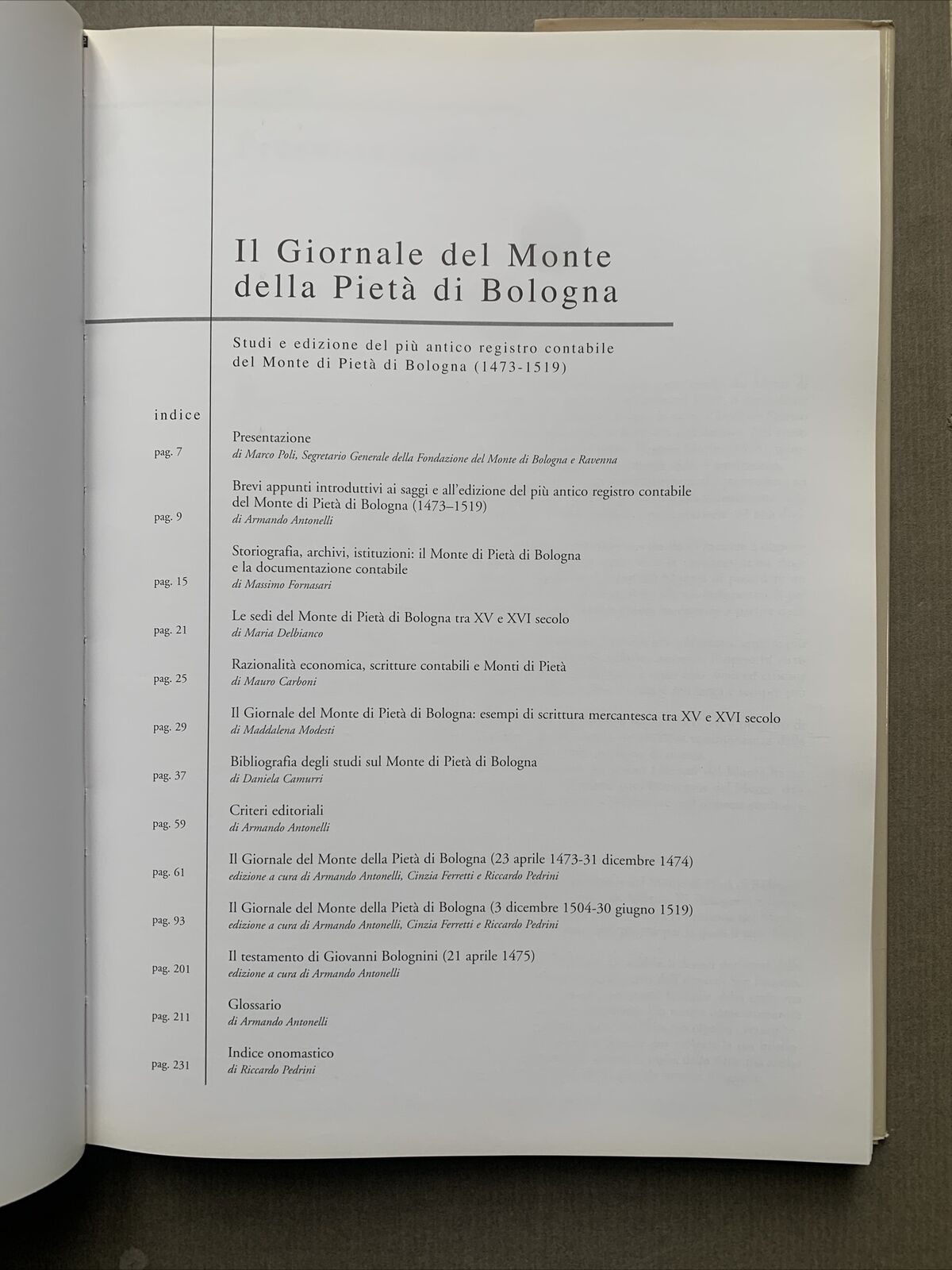 IL GIORNALE DEL MONTE DELLA PIETÀ DI BOLOGNA, Armando Antonelli - Minerva ed. #