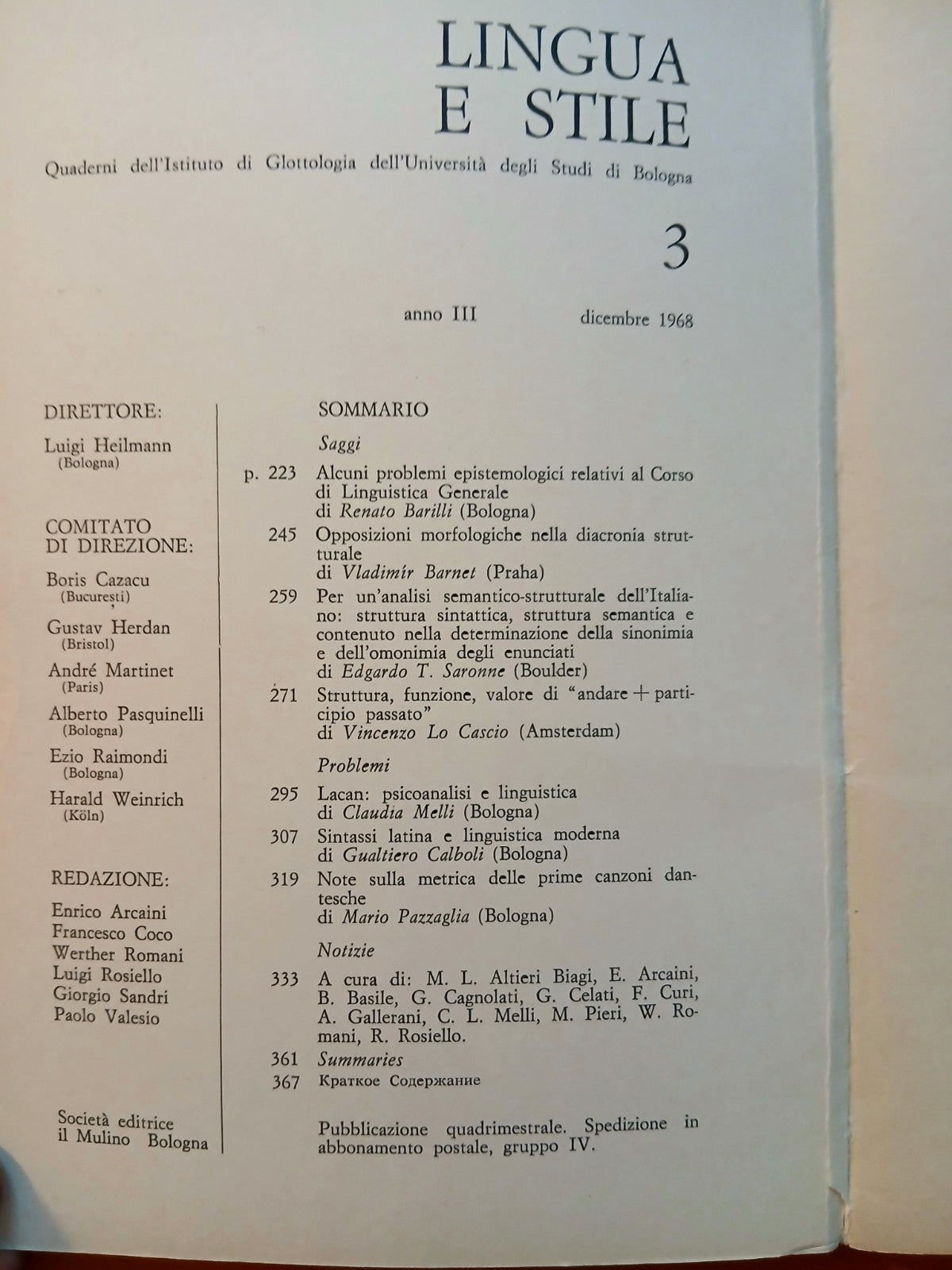 Lingua e stile Società editrice Il Mulino 1968 - 1966