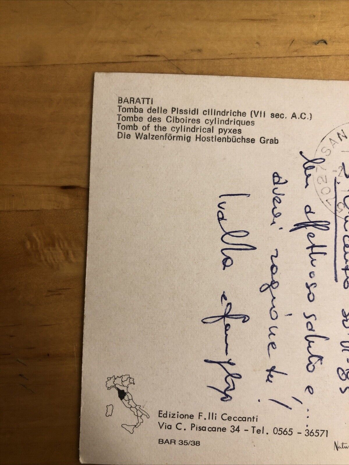 CARTOLINA BARATTI TOMBA DELLE PISSIDI CILINDRICHE 1985