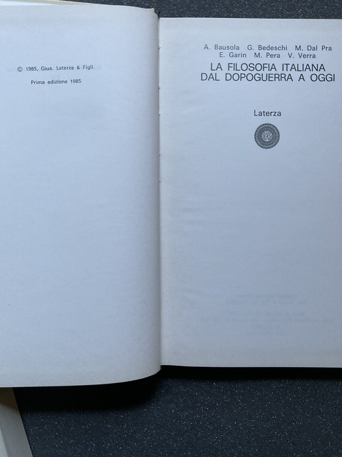 La filosofia italiana dal dopoguerra a oggi. Laterza 1985