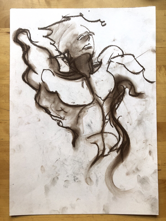 Disegno carboncino studio maschile - Astratto schizzo bozzetto a mano di nudo