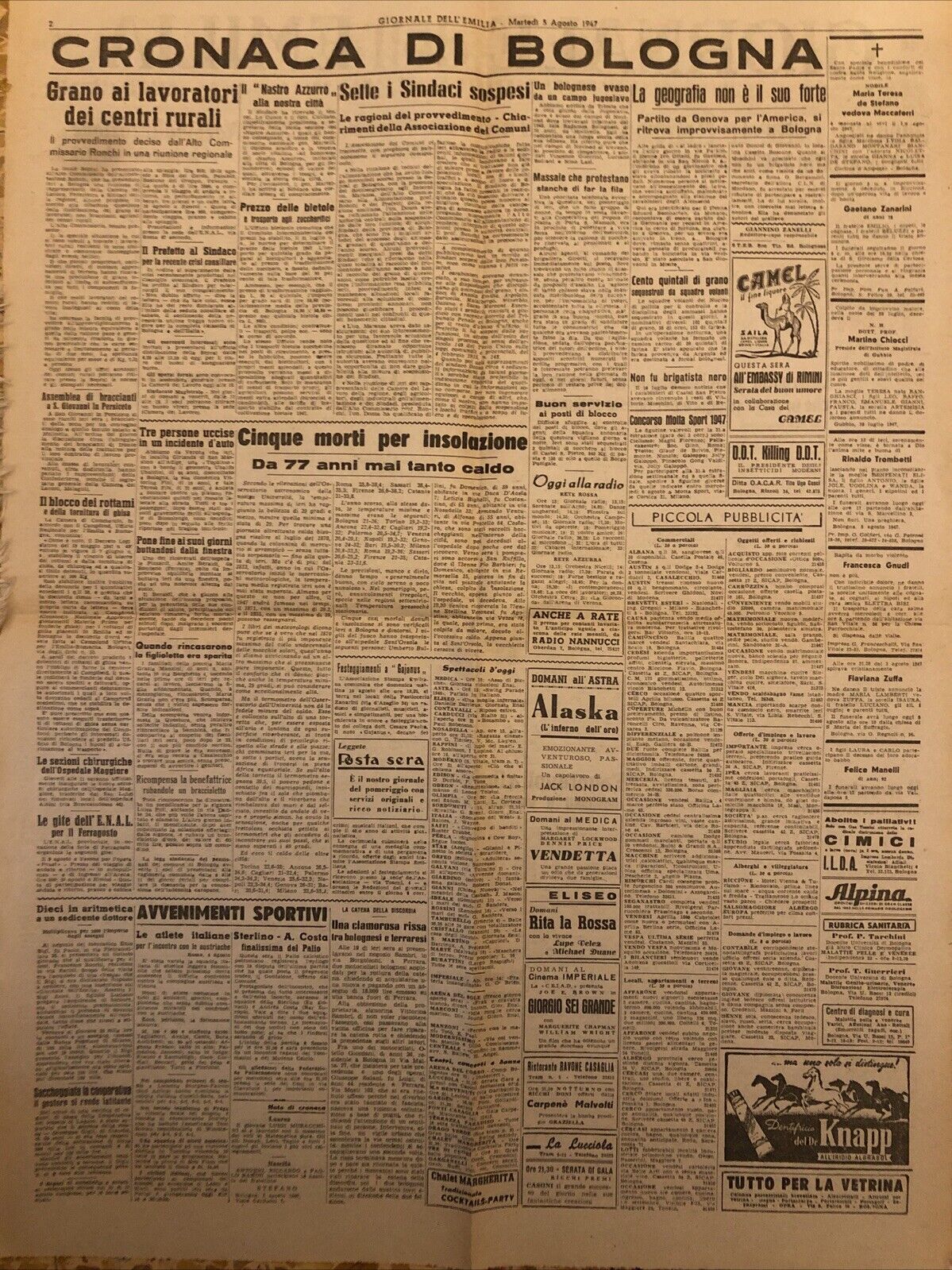 Il Giornale dell'Emilia 5 agosto 1947 - Cronaca di Bologna