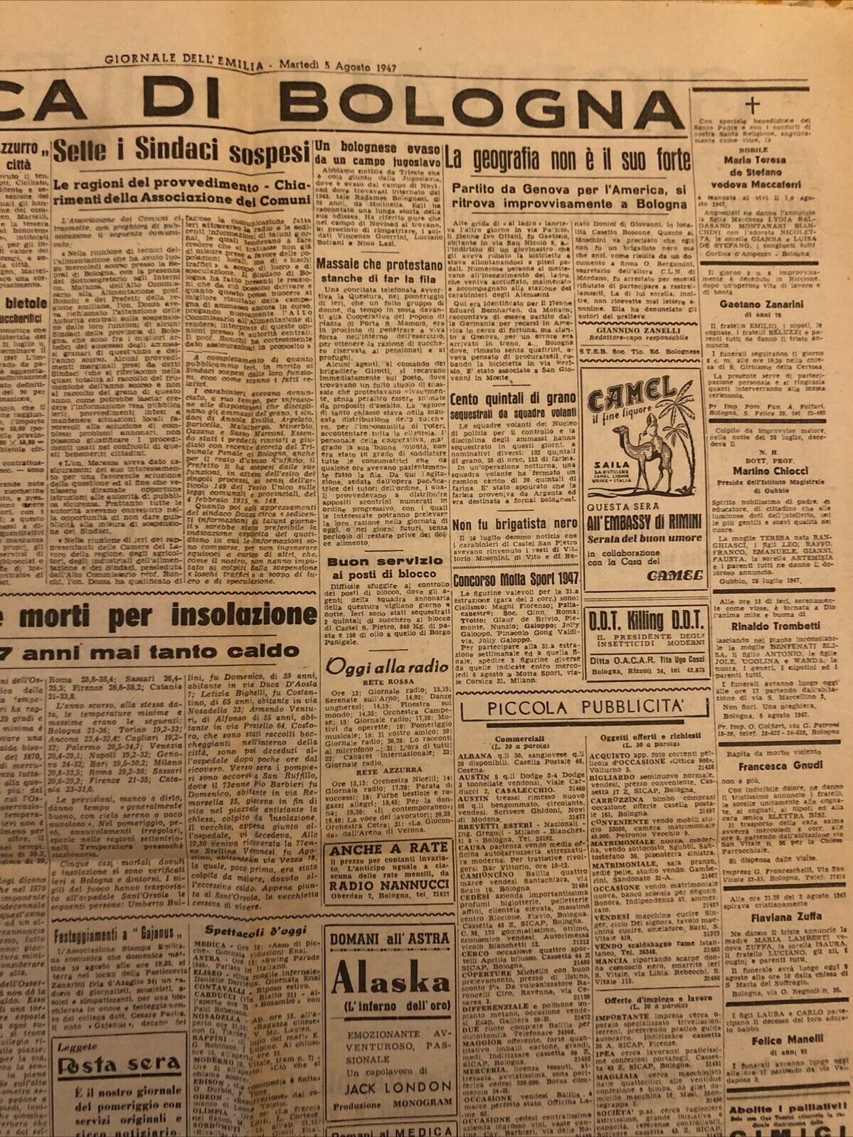Il Giornale dell'Emilia 5 agosto 1947 - Cronaca di Bologna