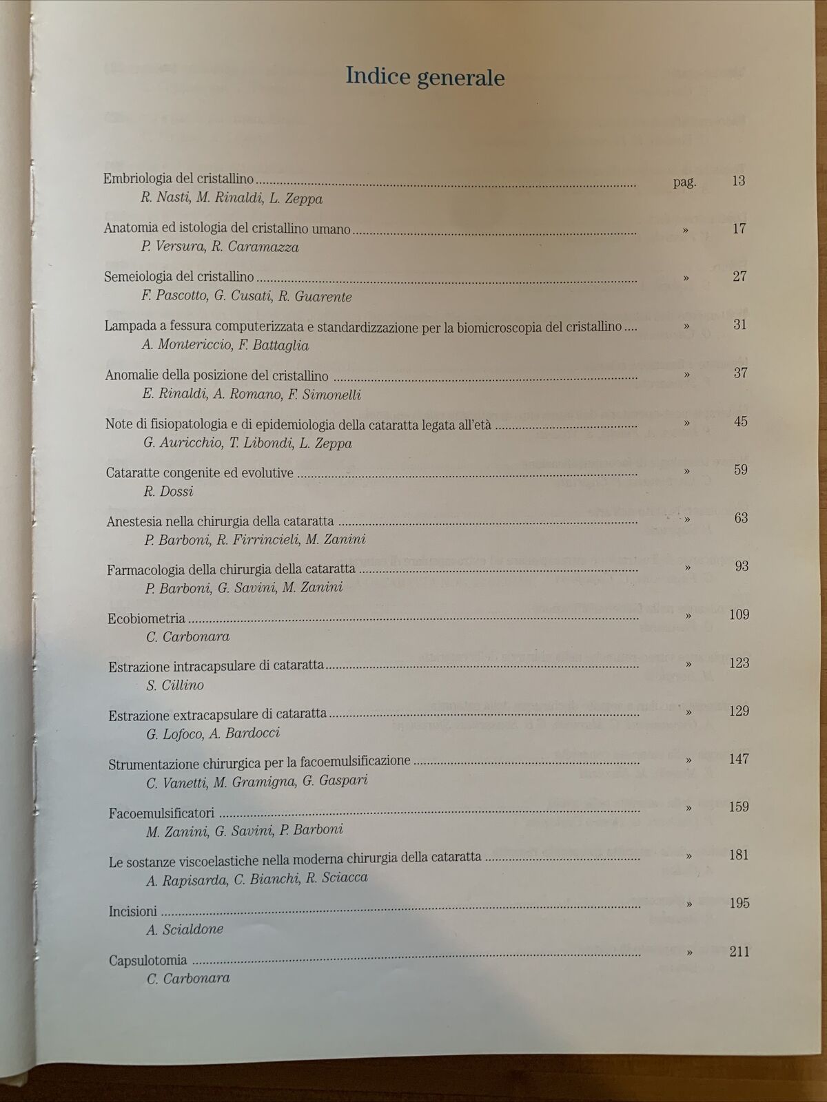 CATARATTA fisiopatologia del cristallino chirurgia della Cataratta.Fabiano 1999