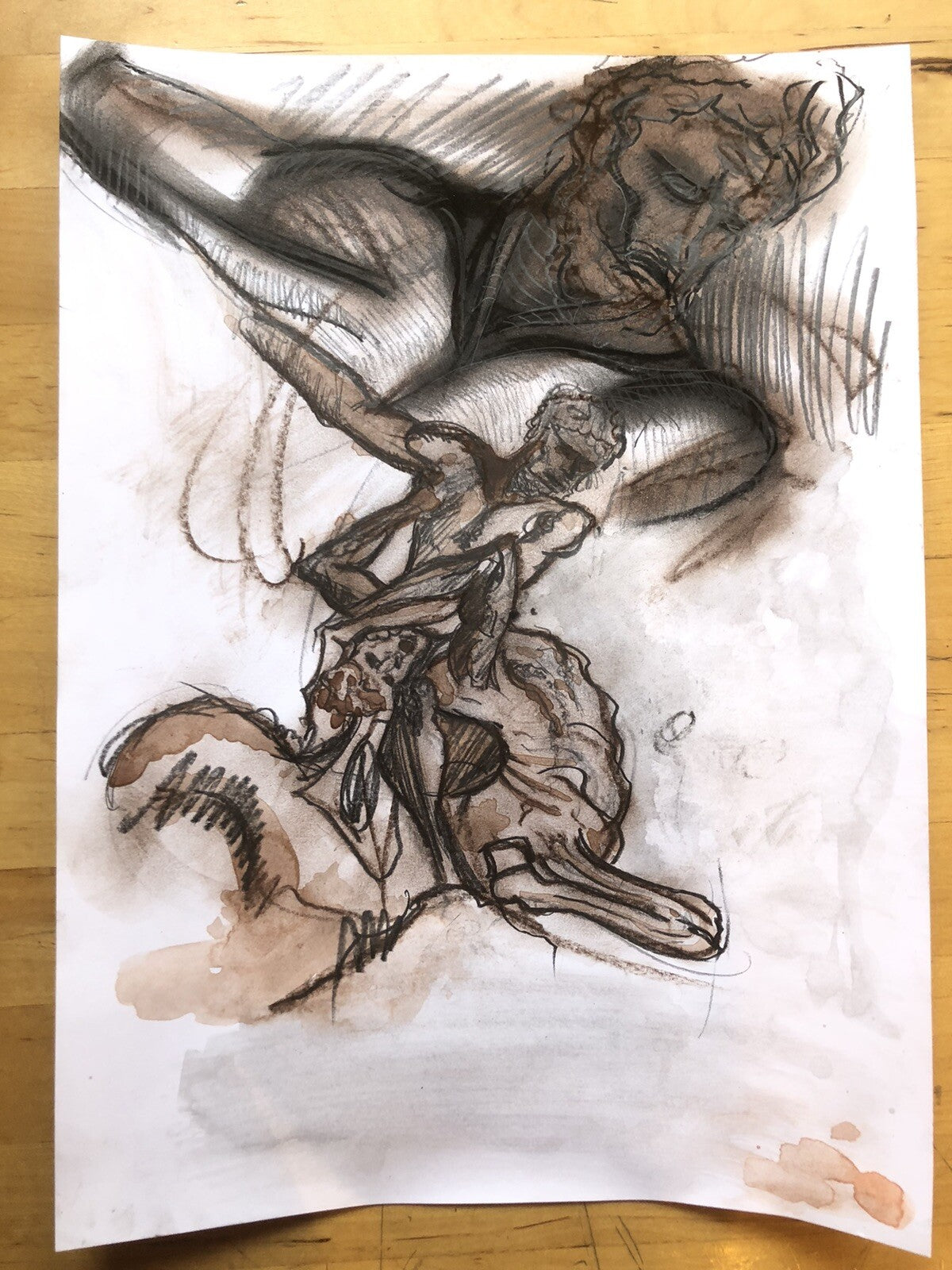 Disegno carboncino Studio Scultura Classica, Giambologna schizzo bozzetto a mano