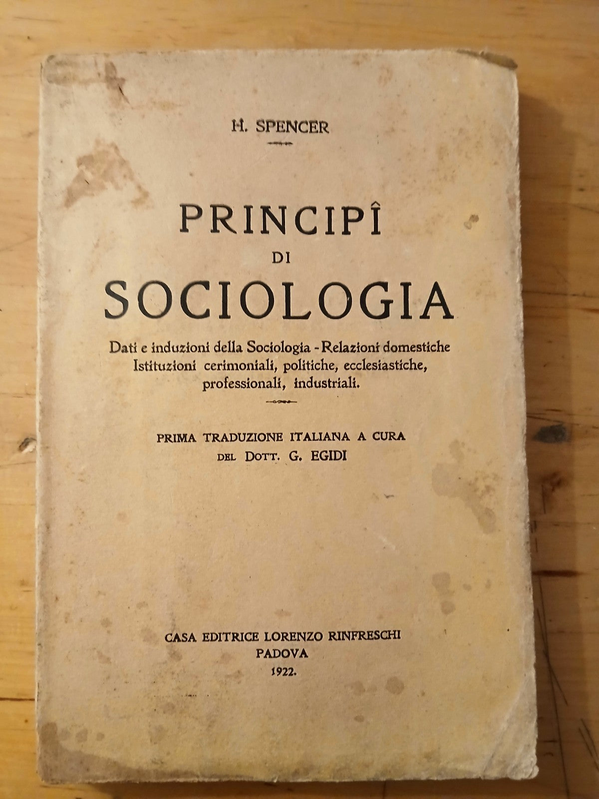 Principi di sociologia - H. Spencer - Rinfreschi ed. 1922