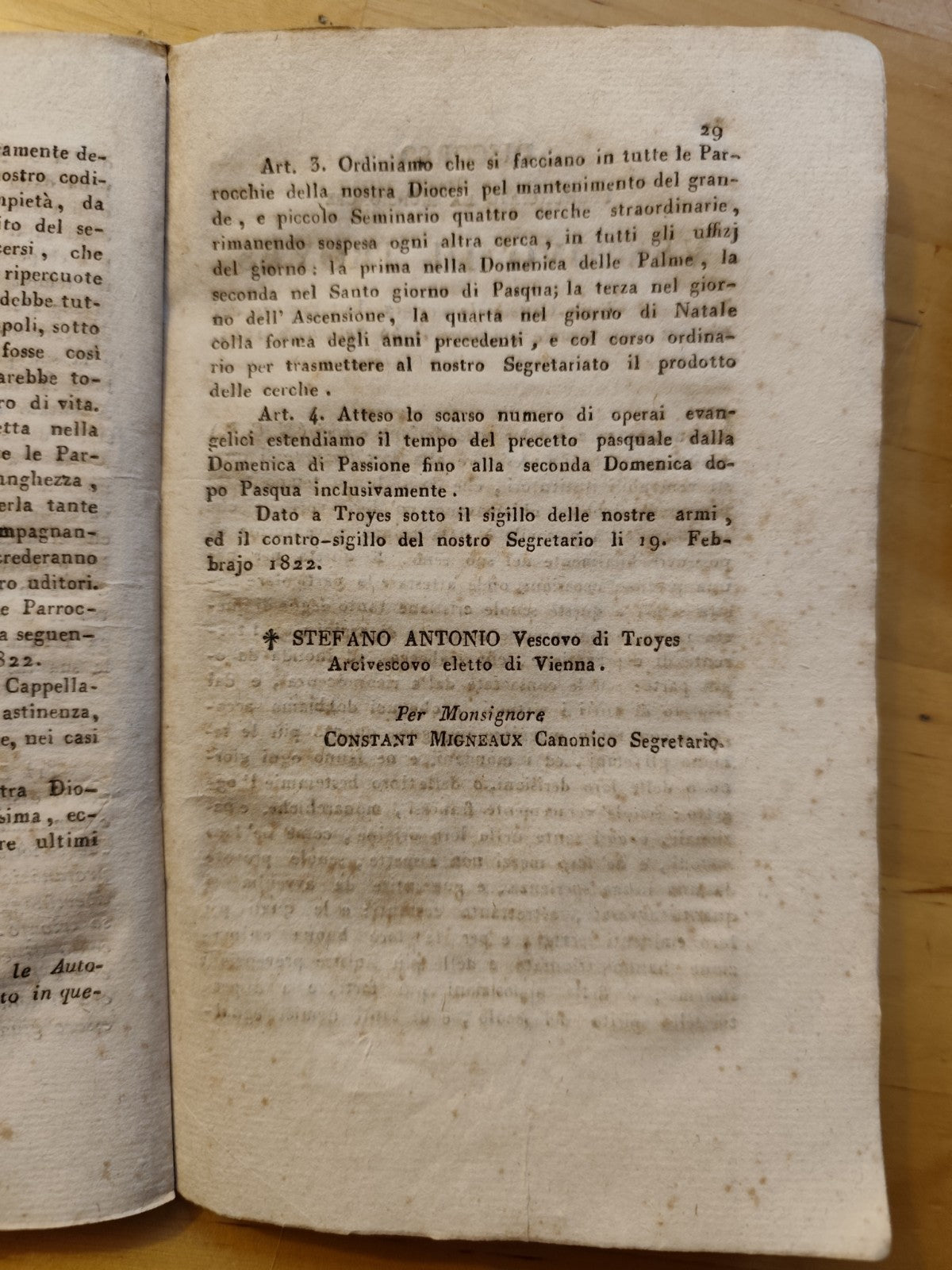 Instruzione Pastorale di Monsignor vescovo di Troyes Arciv. eletto d Vienna 1822