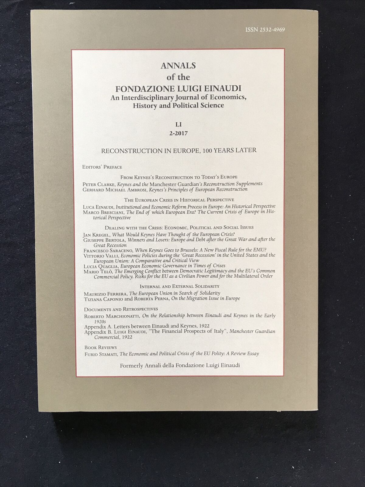ANNALS OF THE FONDAZIONE LUIGI EINAUDI An interdisciplinary journal of economics