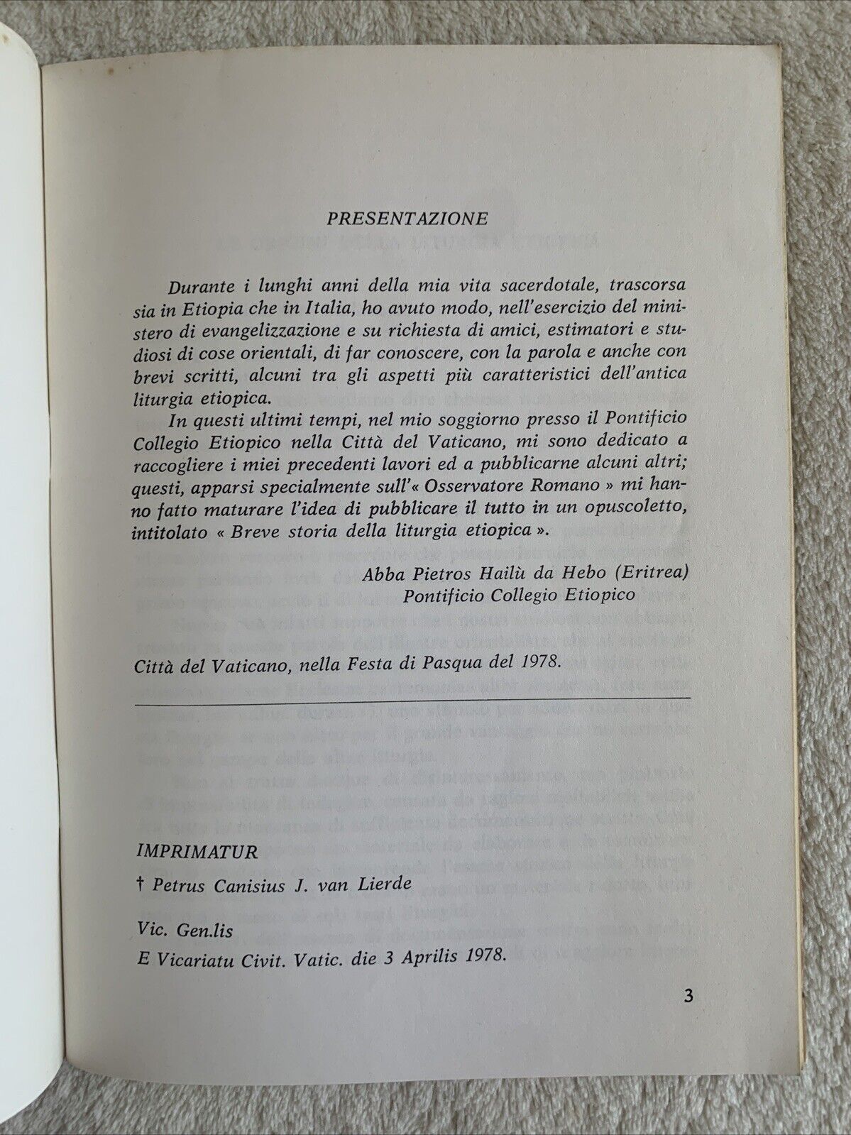 Etiopia - Breve storia della Liturgia Etiopica. Abba Pietros Hailu' 1978