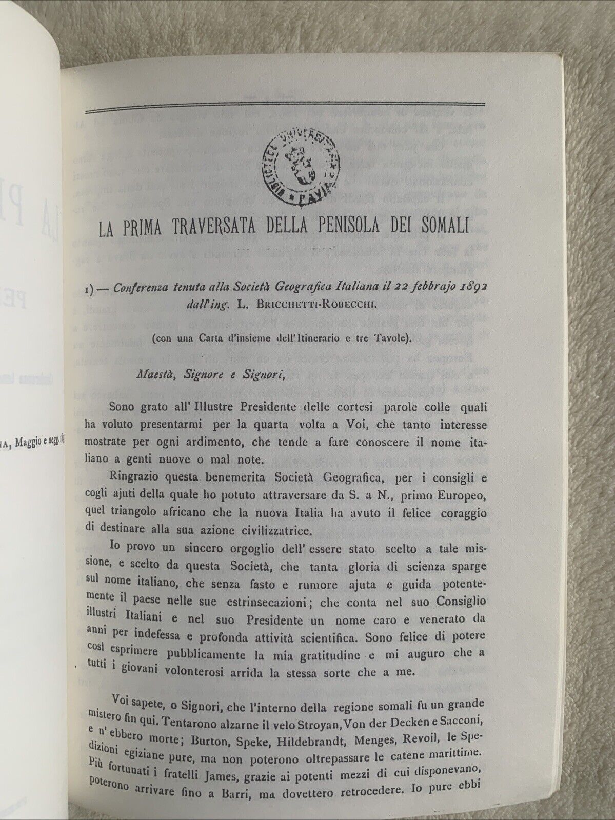 La prima Traversata della penisola dei somali. Bricchetti, Robecchi rist. 1979