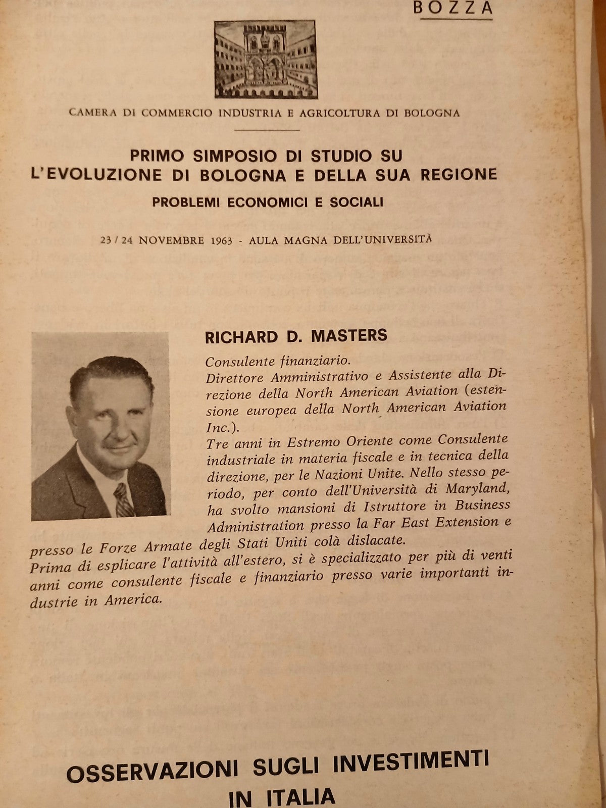 Primo simposio di studio su l'evoluzione di Bologna e della sua regione 1963