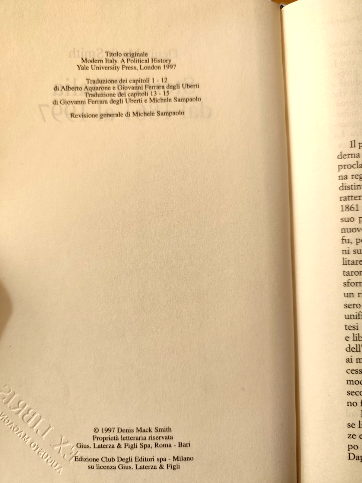 Storia d'Italia dal 1861 al 1997, Denis Mack Smith, CDE su lic. Laterza 1997