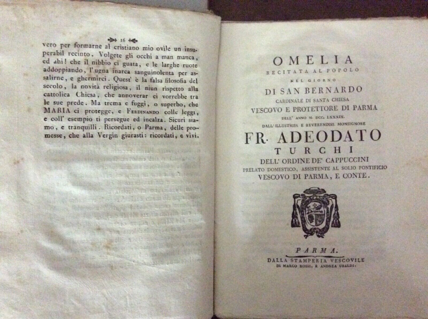 ADEODATO TURCHI - OMELIE E LETTERE PASTORALI Parma stamperia vescovile 1788-1794