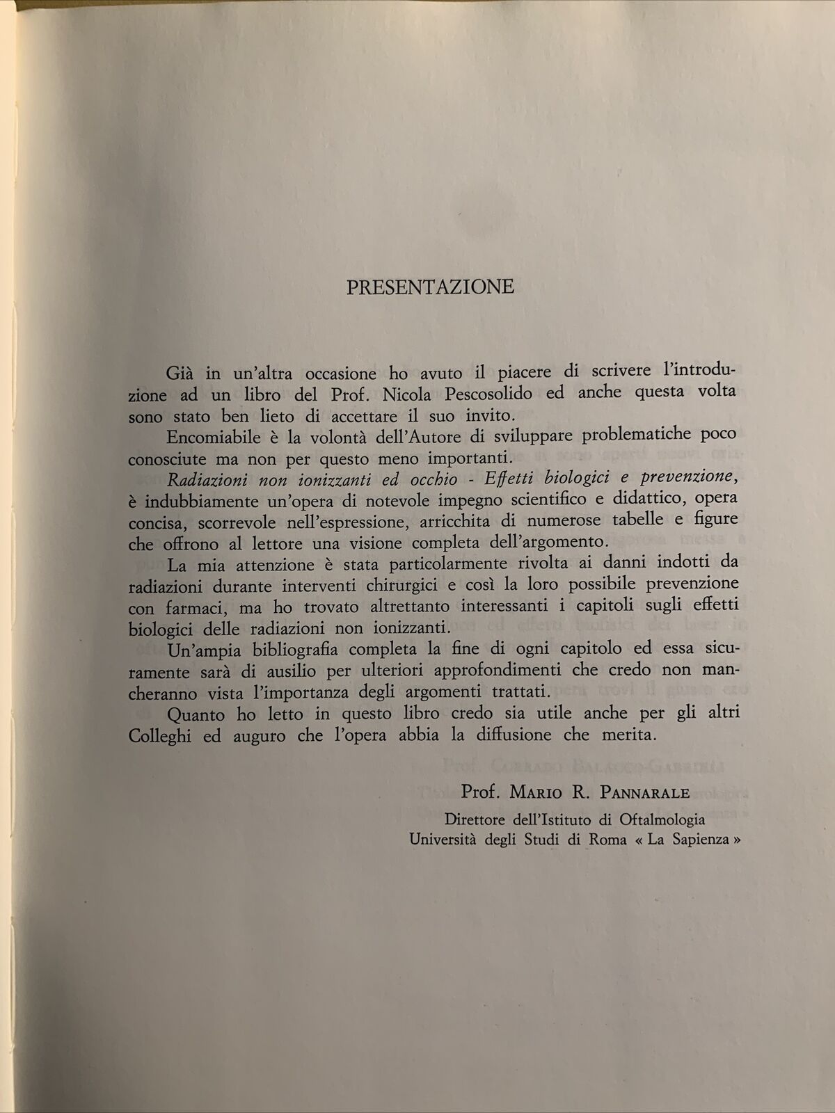 RADIAZIONI NON IONIZZANTI ED OCCHIO - Nicola Pescosolido, Baccini editore 1994 #