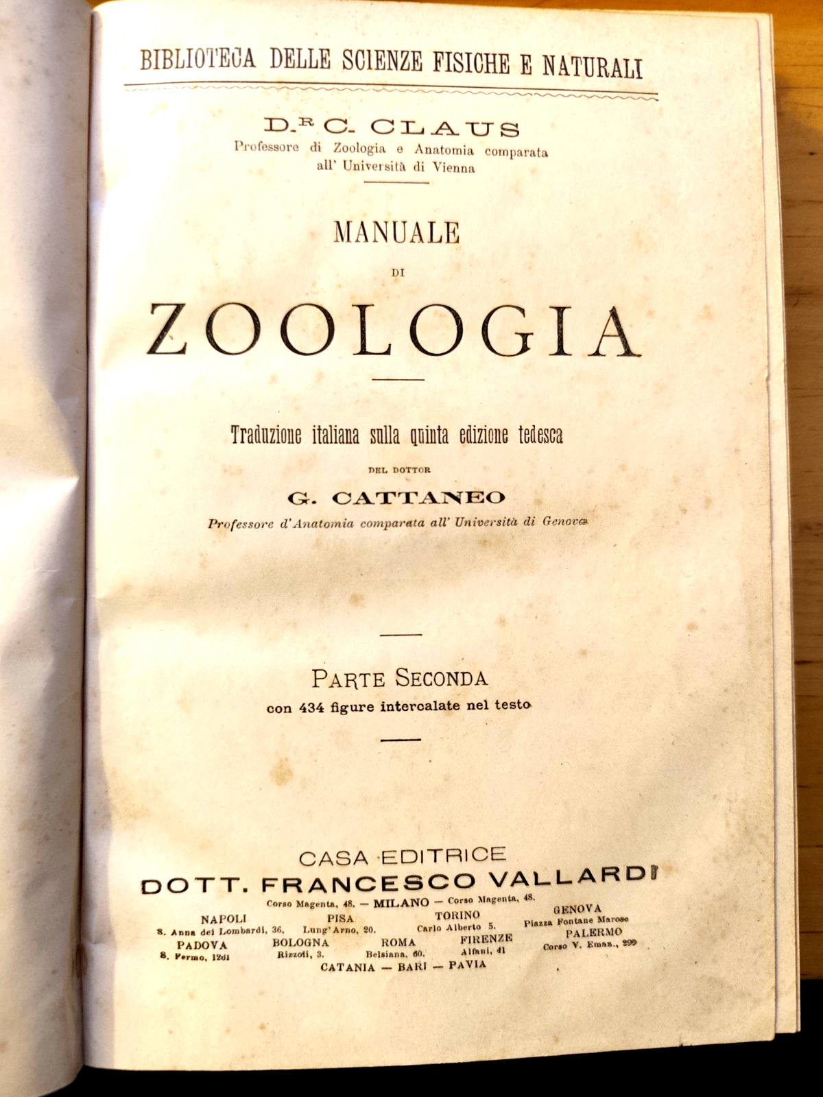Manuale di Zoologia parte seconda, C. Claus, Cattaneo. Vallardi - antico '800