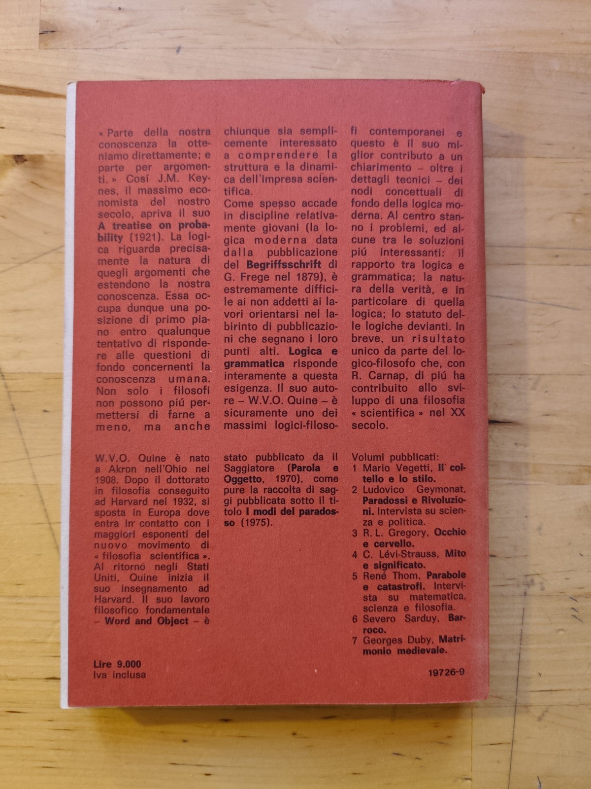 Logica e grammatica - Willard Van Orman Quine, il Saggiatore 1981