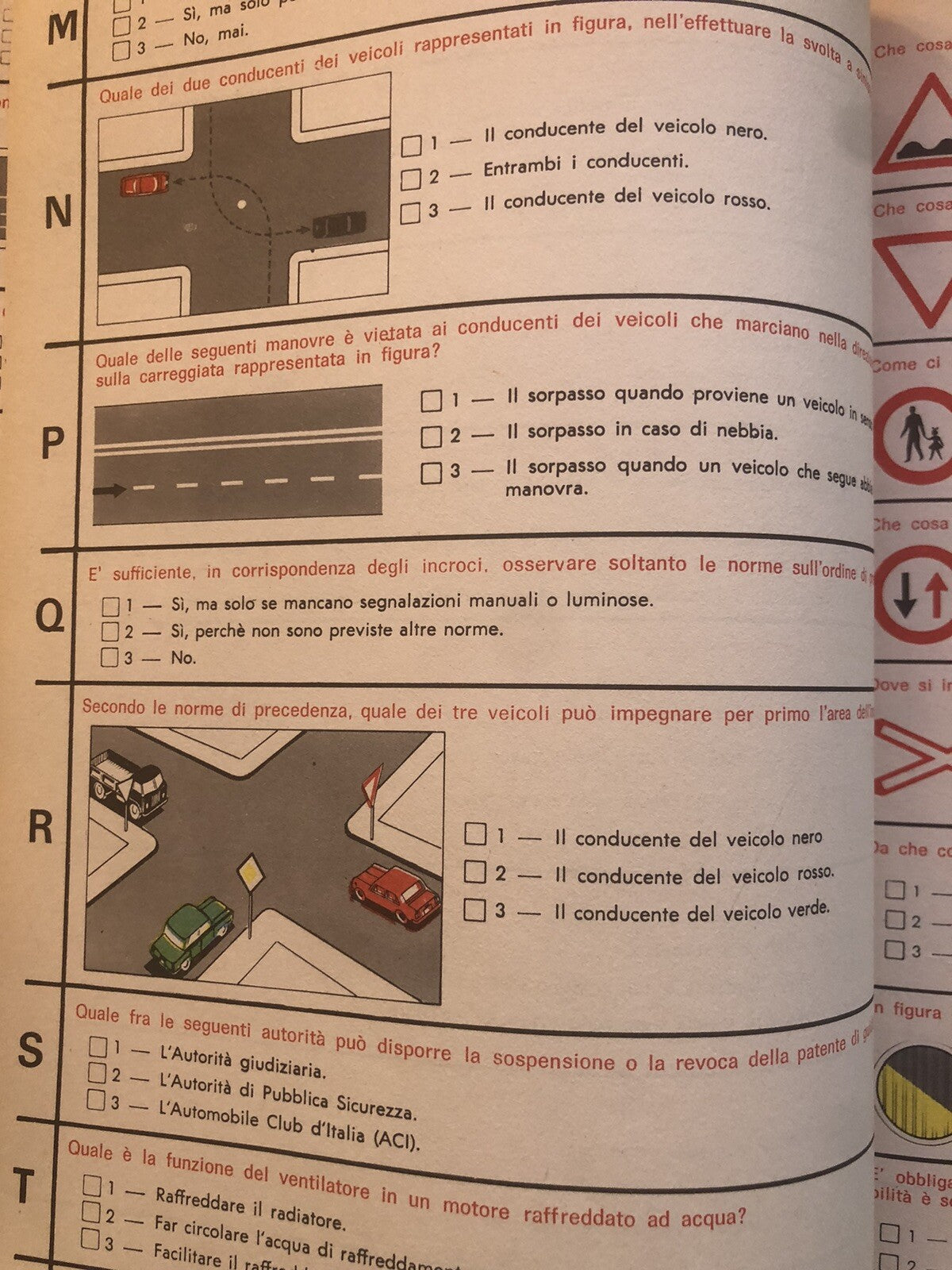 Autoscuola Boschi Bologna, Questionario per la patente di guida anni '50