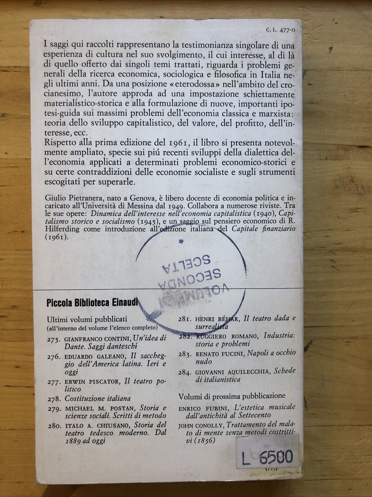 Capitalismo ed economia, Giulio Pietranera. Einaudi 1976