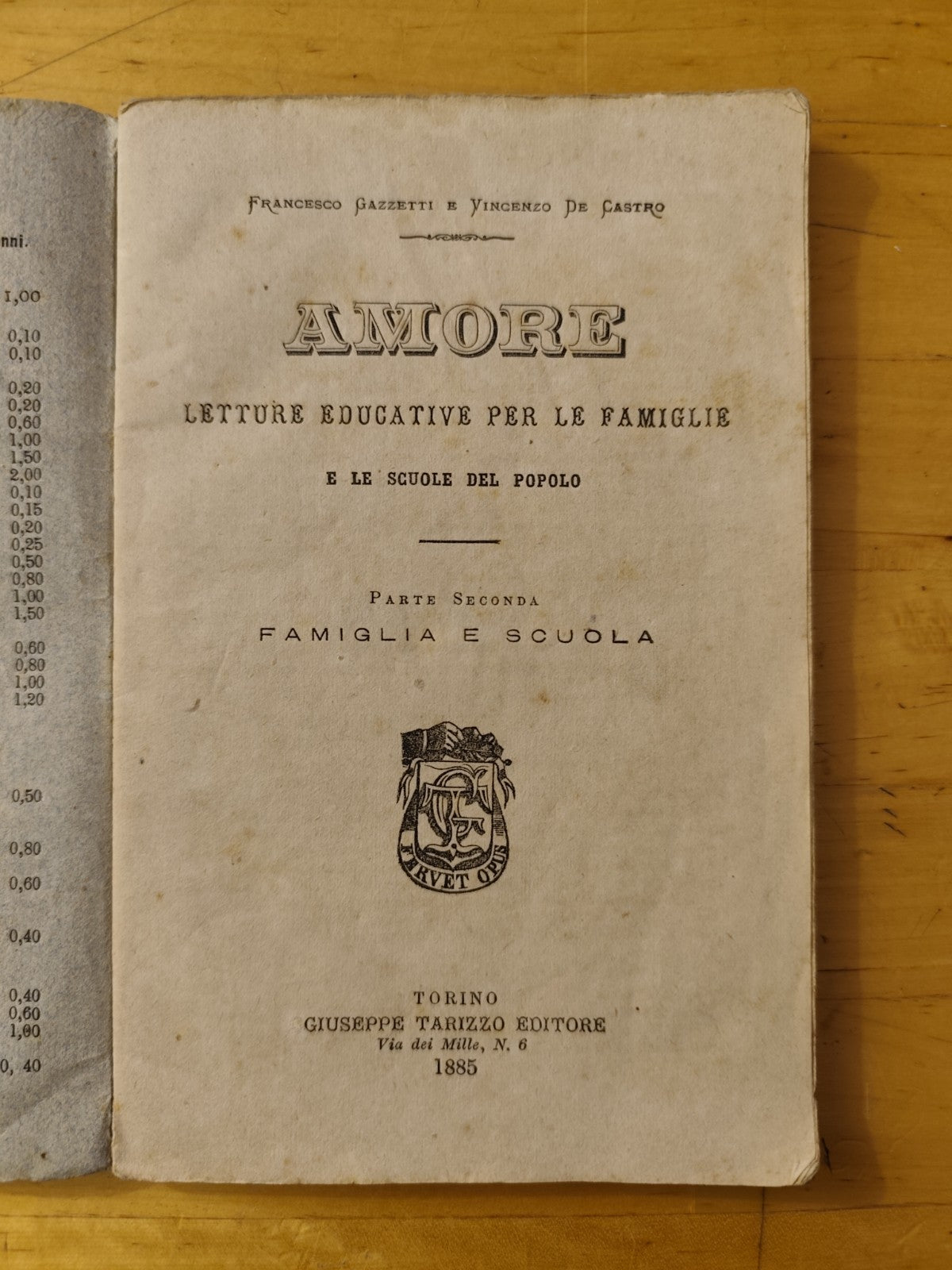 Amore letture educative per le famiglie, F. Gazzetti, De Castro Tarizzo ed 1885