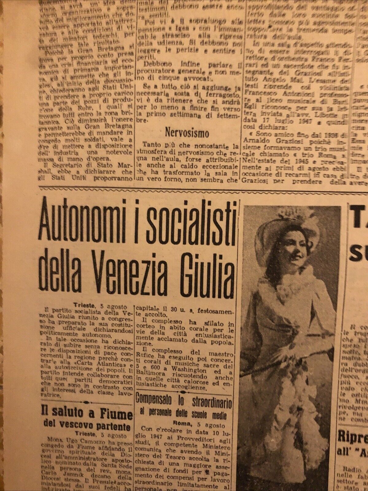 Ultima edizione Pomeriggio 5 agosto 1947 - Bologna sera. Piano Marshall
