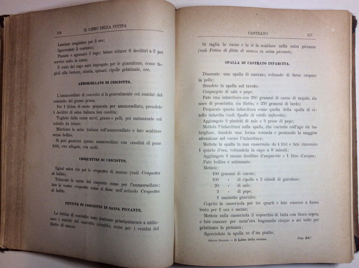 IL LIBRO DELLA CUCINA, GIULIO GOUFFÉ, SONZOGNO EDITORE, 1895