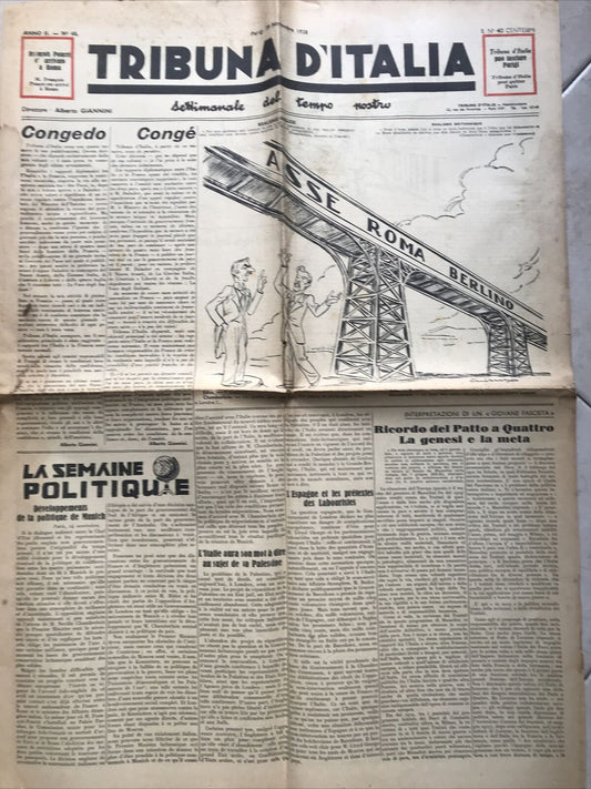 TRIBUNA D'ITALIA anno 2 n 48 -ANNO 1938 - POLITICA - SATIRA POLITICA