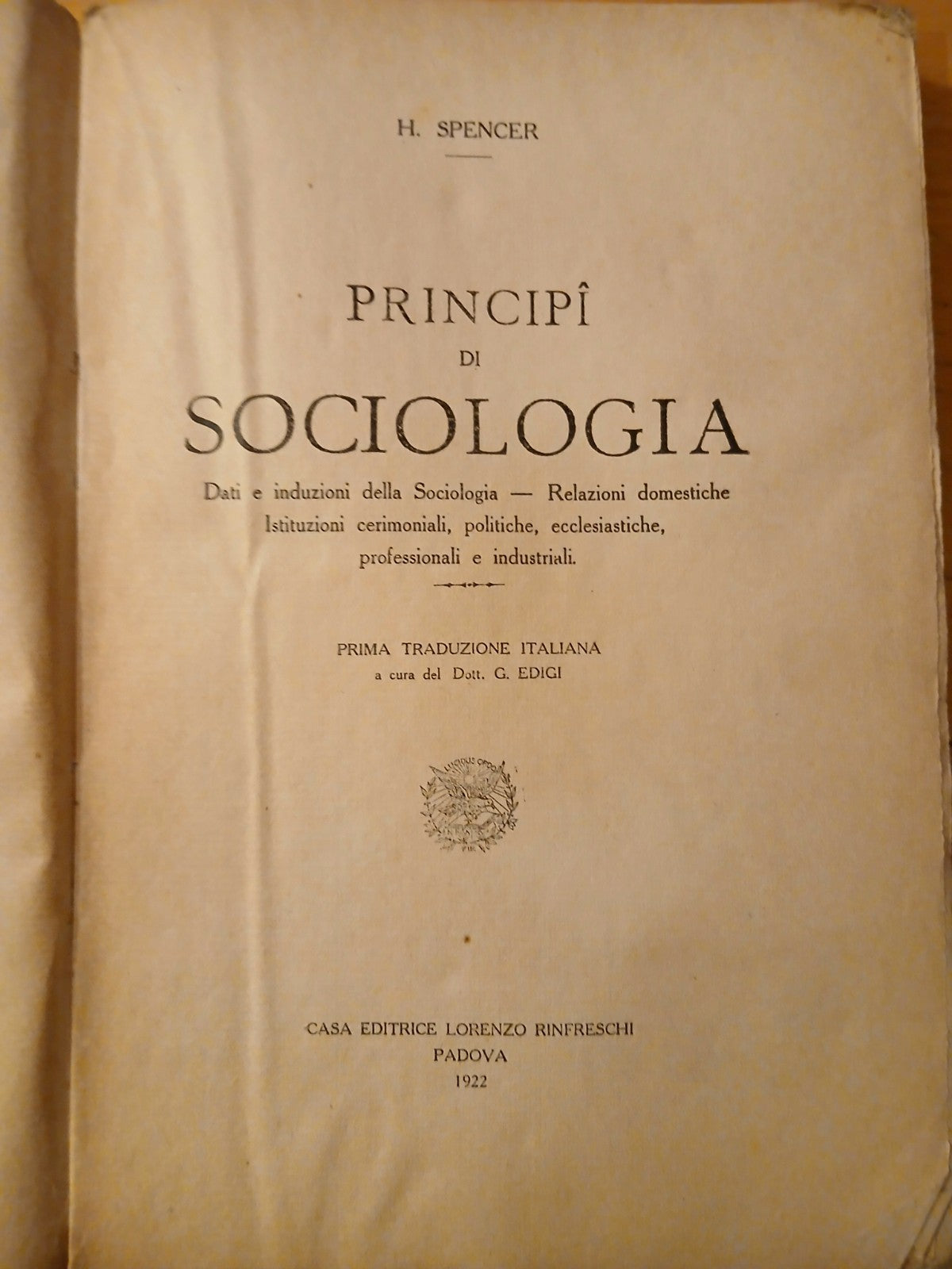 Principi di sociologia - H. Spencer - Rinfreschi ed. 1922