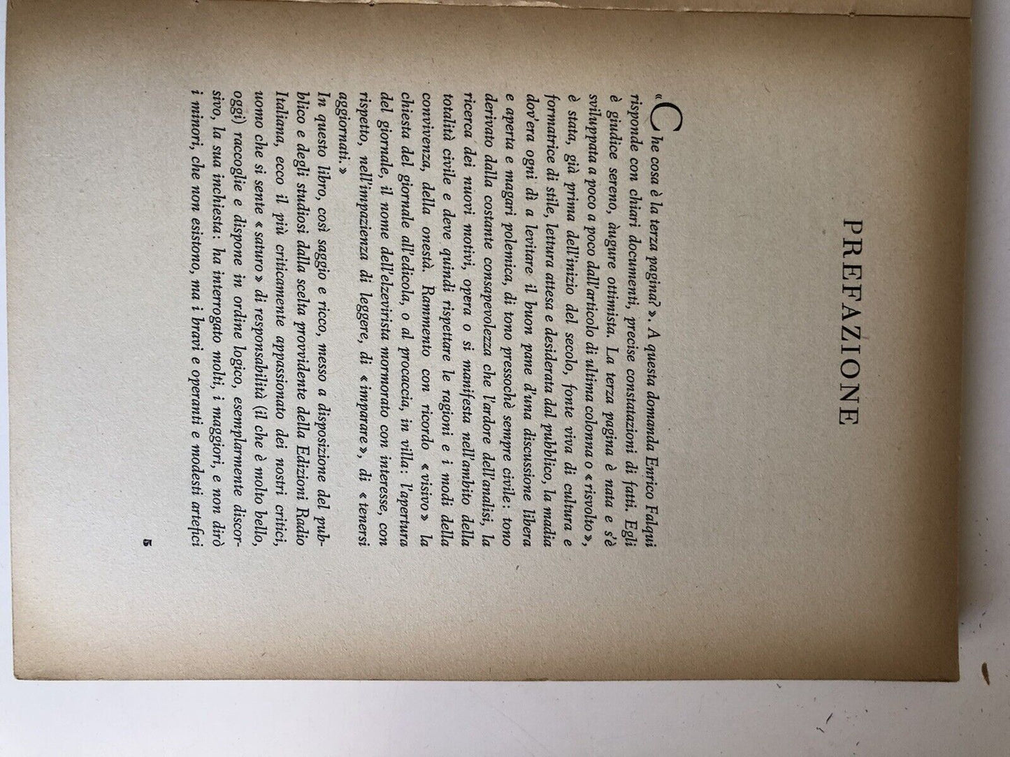 INCHIESTA SULLA TERZA PAGINA - ENRICO FALQUI, EDIZIONI RADIO ITALIANA, 1953