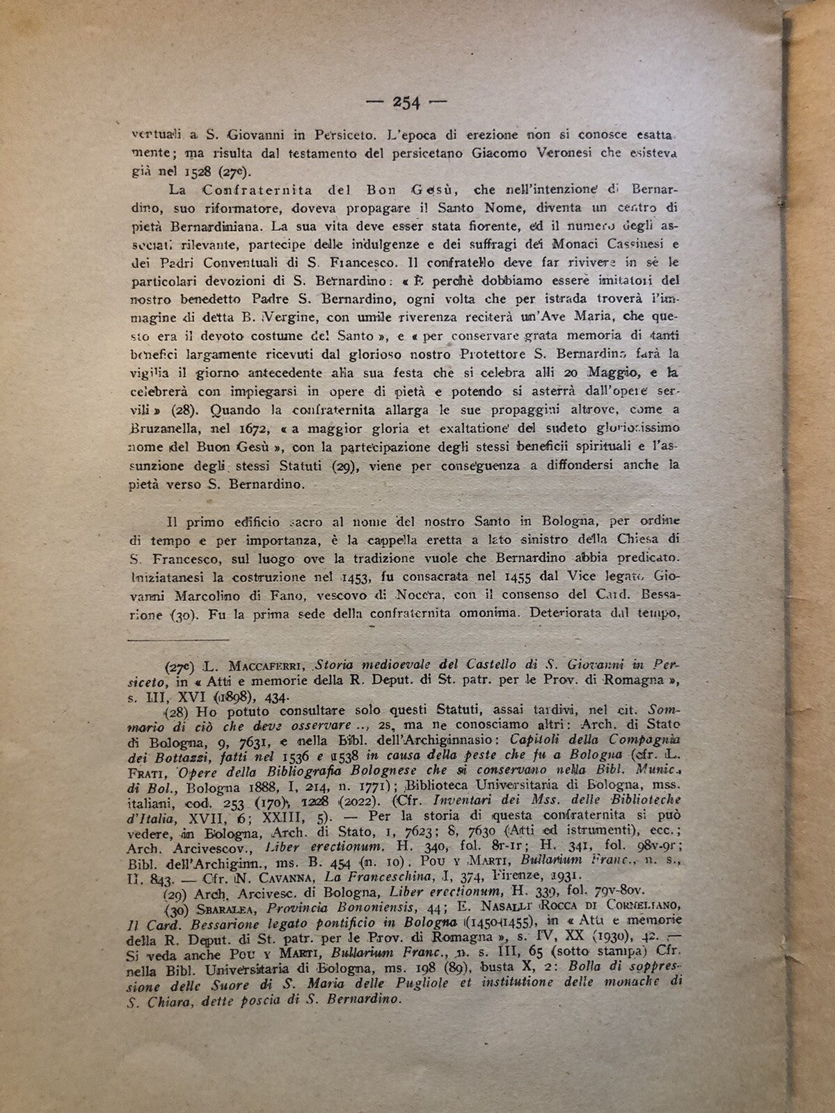San Bernardino da Siena a Bologna, Celestino Piana, Vallecchi estratto 1945