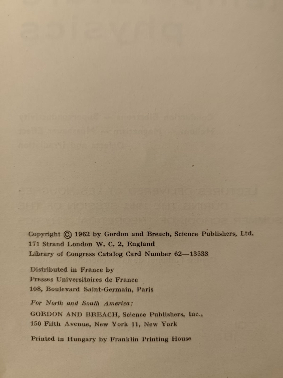 Low temperature physics - Dewitt, Dreyfus, Gennes - Gordon and Breach 1962