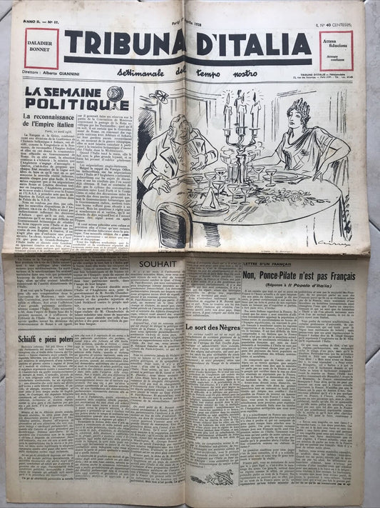 TRIBUNA D'ITALIA anno 2 n. 17 - Parigi 17 aprile 1938 POLITICA - SATIRA POLITICA