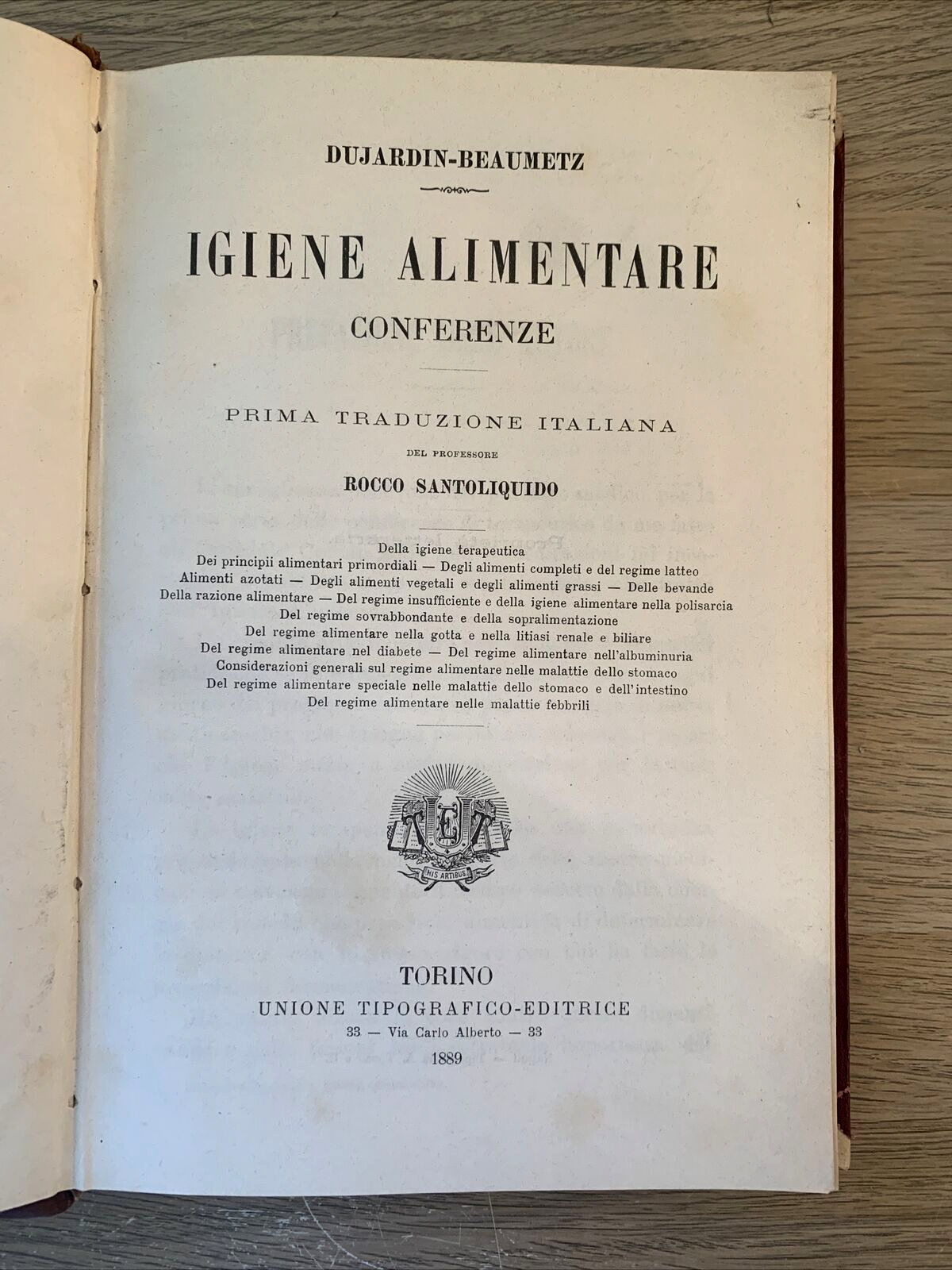 IGIENE ALIMENTARE. DUJARDIN BEAUMETZ, SANTOLIQUIDO. UTET 1889