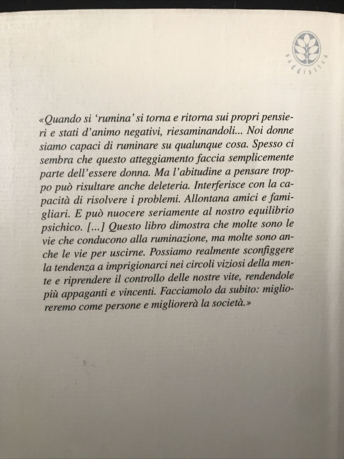 DONNE CHE PENSANO TROPPO - Susan Nolen - Hoeksema. Frassinelli saggi 2005 #
