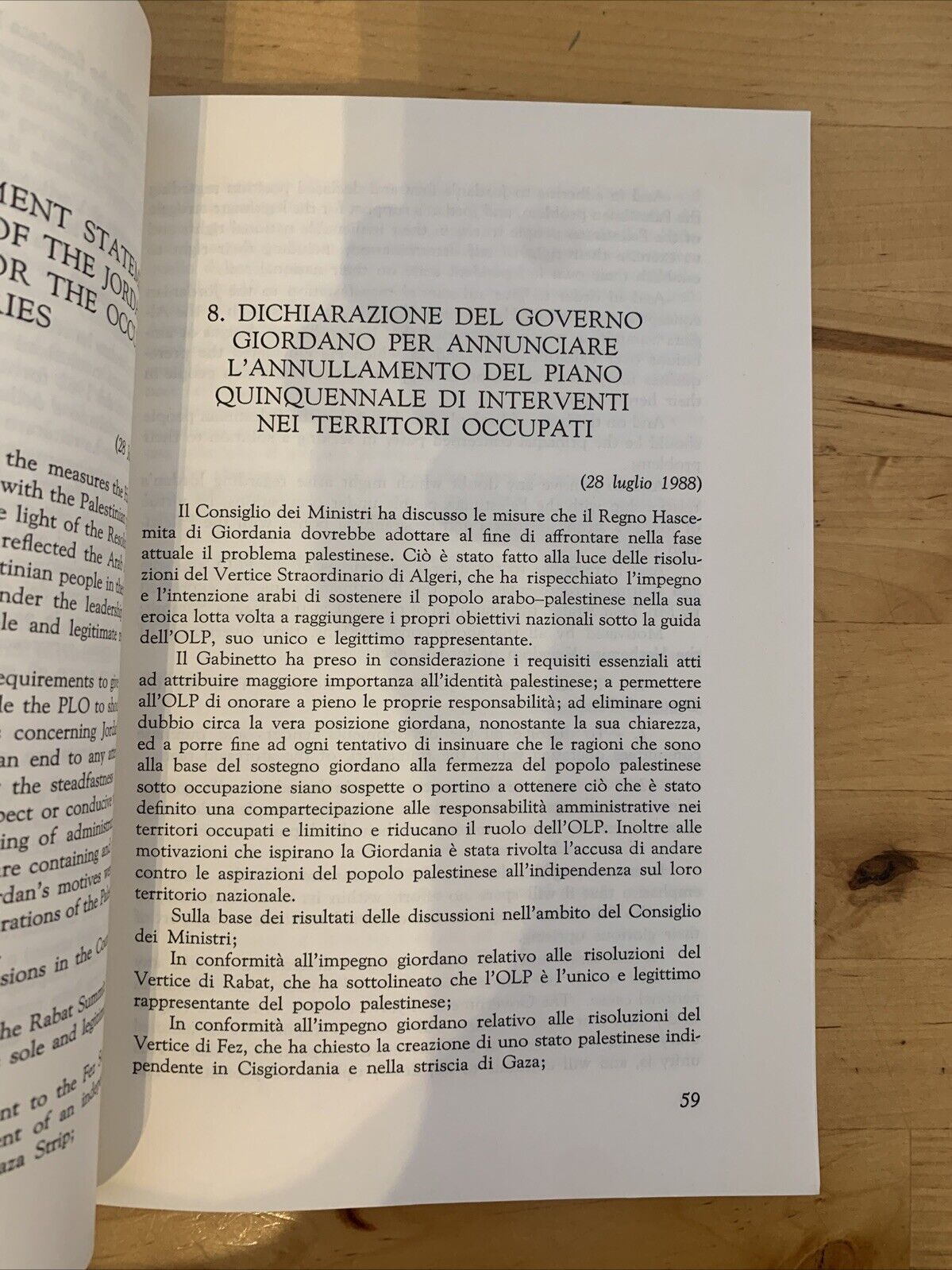 Il Conflitto Arabo-Israeliano, documentazione essenziale 1987-1990 Affari Esteri