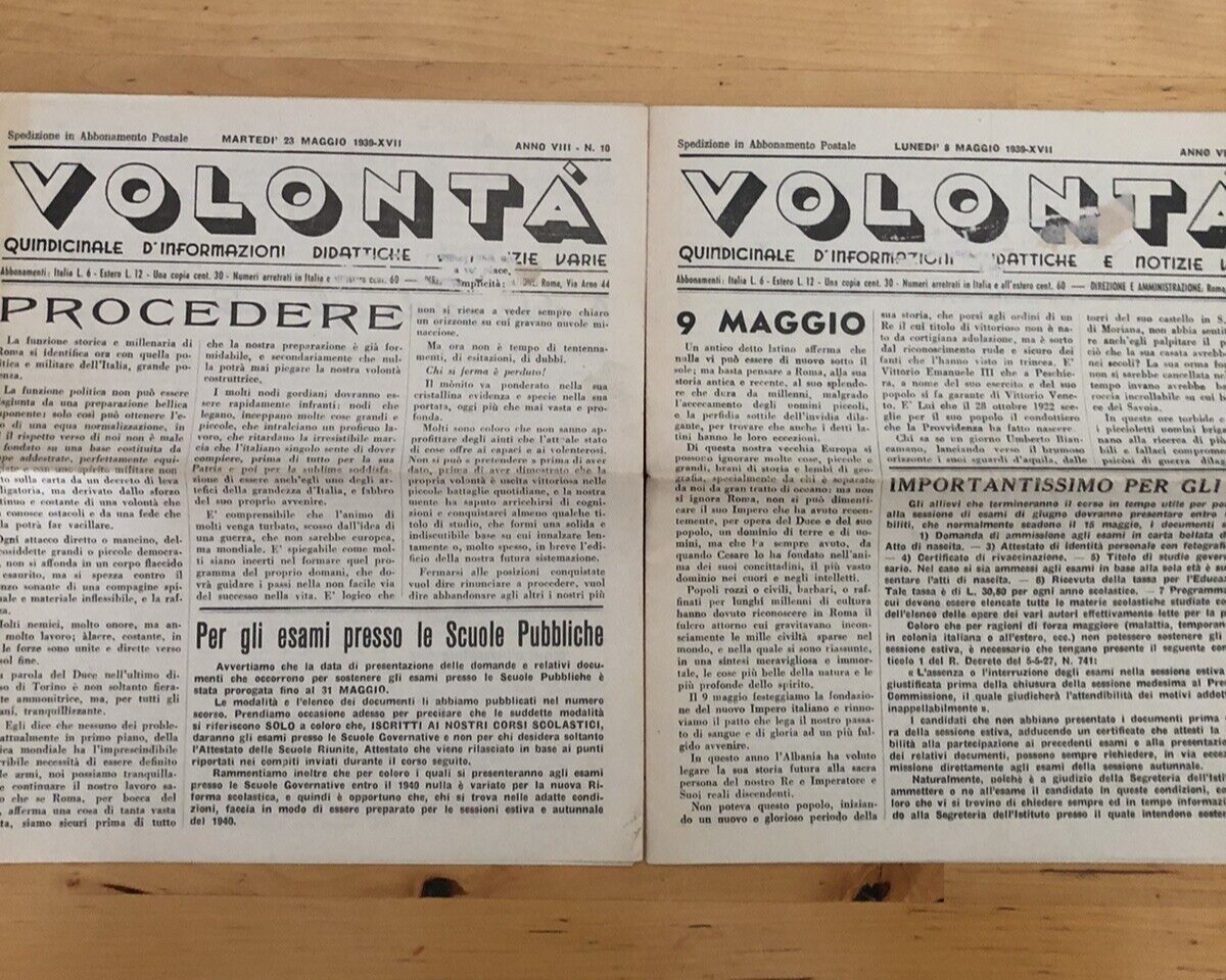 Volontà giornale quindicinale d'informazioni didattiche e notizie varie 1939
